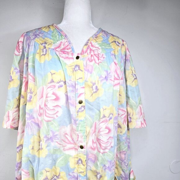 VTG Smart Time Floral Seersucker Snap Front Cottagecore Duster House Dress - Picture 2 of 7